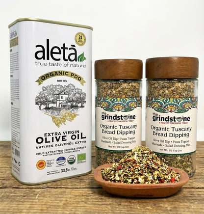 Combo Pack, Aleta Organic PDO Extra Virgin Olive Oil, 33.8 and Organic Tuscany Bread Dipping Mix Pack of 2