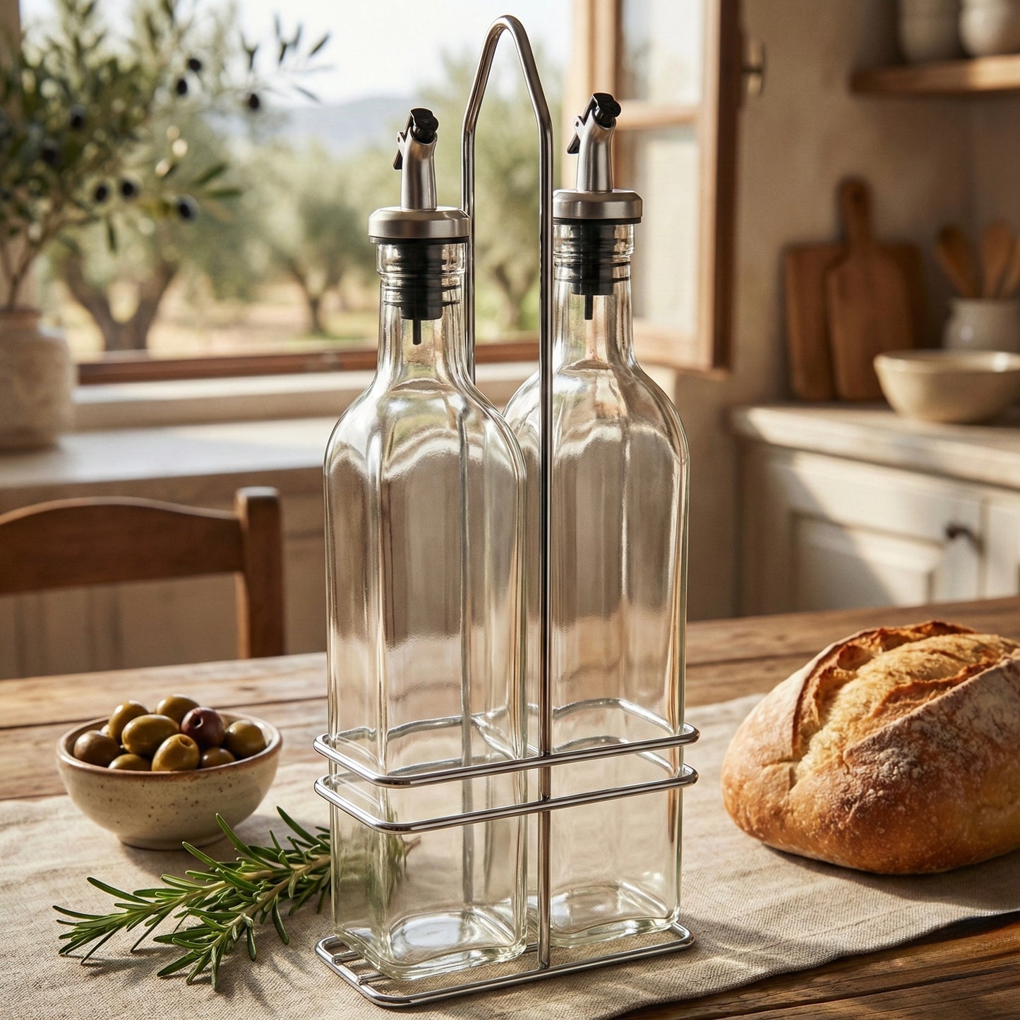 Venus Chef Cruet Glass Bottle Set, Oil & Vinegar Dispenser, 16 fl oz. X 2 Bottles