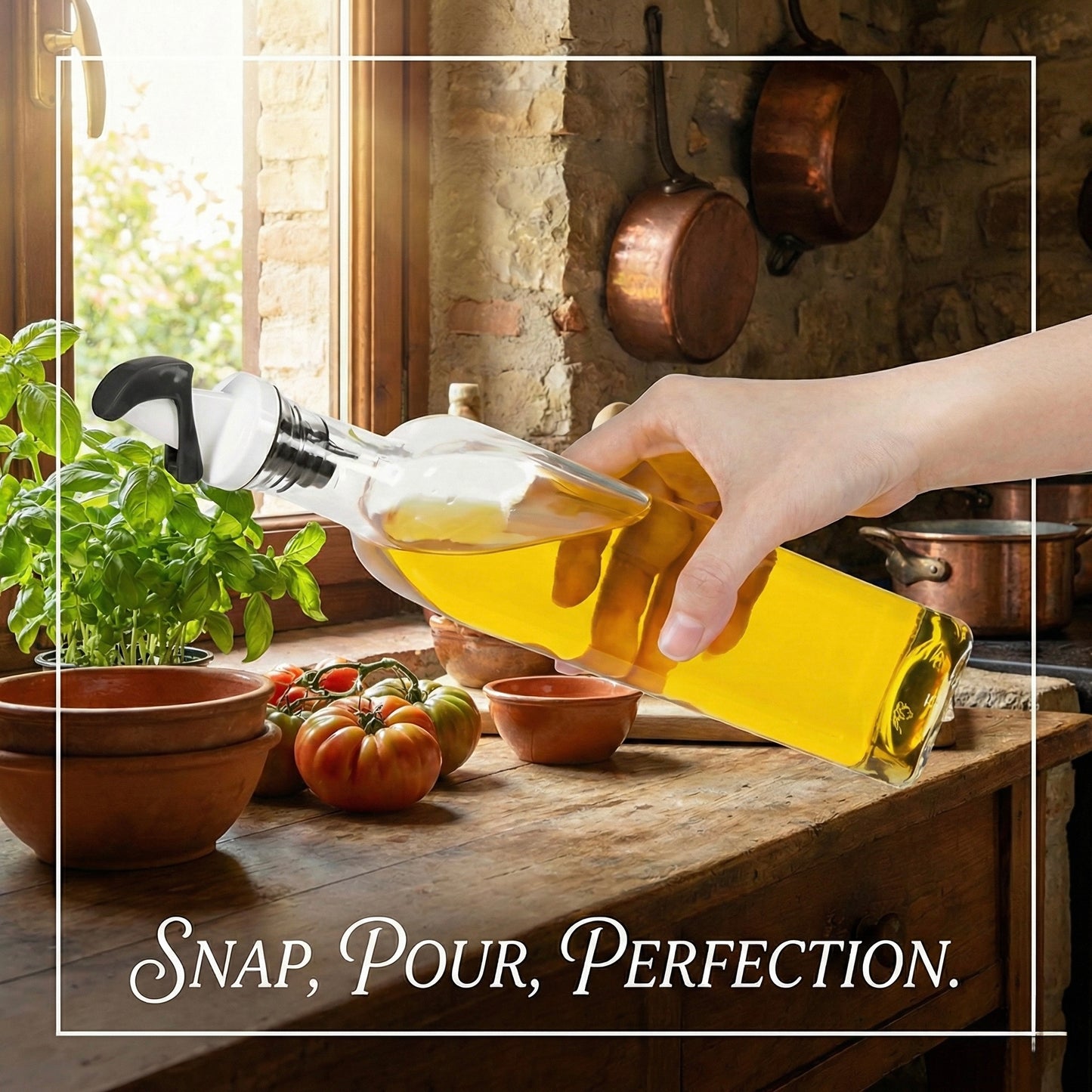 Apollo Chef Cruet Glass Bottle Set, Gravity Pourer, Oil & Vinegar Dispenser, 16 fl oz. X 2 Bottles