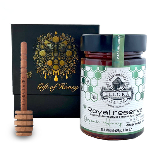 Organic Greek Raw Honey, Royal Reserve, Wild Thyme Therapeutic Honey, 450g CUBE Gift Set