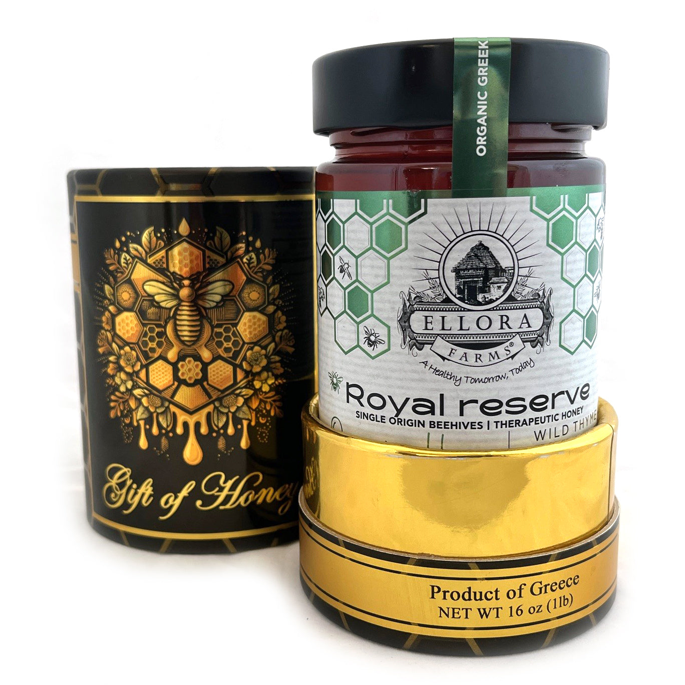 Organic Greek Raw Honey, Royal Reserve, Wild Thyme Therapeutic Honey, 450g TUBE Gift Set