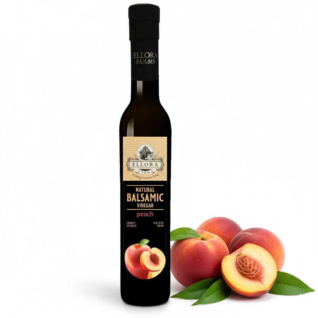 Peach Infused Balsamic Vinegar, Thick & Smooth, Product Of Crete, Greece, 8.5 oz. Each