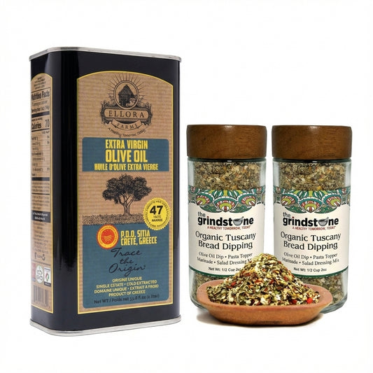 Combo Pack, Single Estate SITIA Extra Virgin Olive Oil, 33.8 and Organic Tuscany Bread Dipping Mix Pack of 2