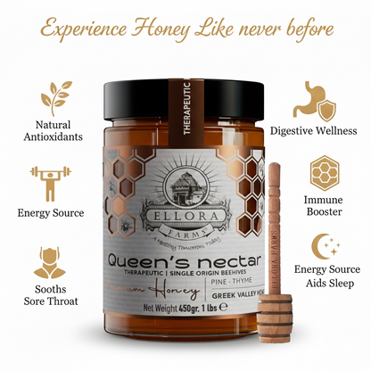 Ellora Farms, Queens Nectar, Lemon & Orange Blossom Honey, Greek Superfood, Includes Wooden Dippers, 1 lb. Each, Twin Gift Pack