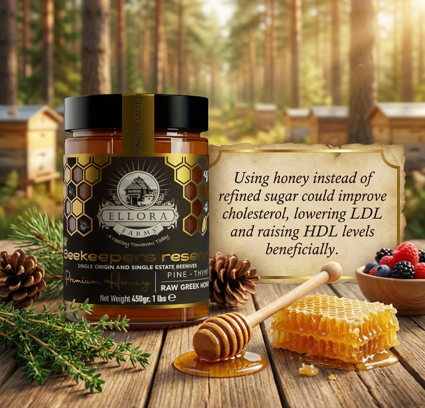 PDO Beekeepers Reserve & Queens Nectar Platinum Awarded, Raw Greek Honey, 1 lb. Each Combo Gift Pack