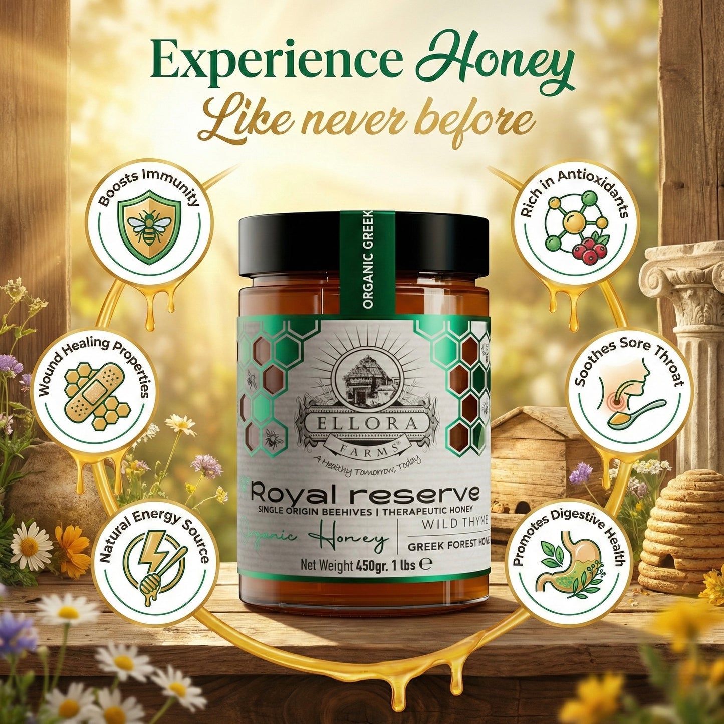 PDO Beekeepers Reserve & Queens Nectar Platinum Awarded, Raw Greek Honey, 1 lb. Each Combo Gift Pack
