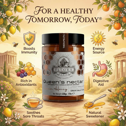 Ellora Farms, Queens Nectar, Lemon & Orange Blossom Honey, Greek Superfood, Includes Wooden Dippers, 1 lb. Each, Twin Gift Pack