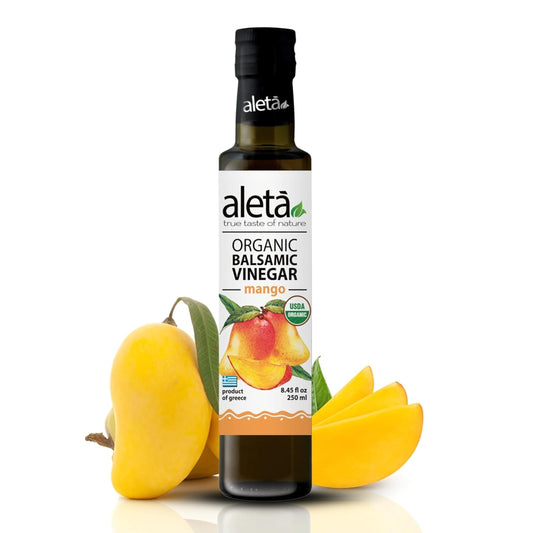 Aleta Organic, Mango Infused Balsamic Vinegar, Glass Bottle, 8.45 oz.
