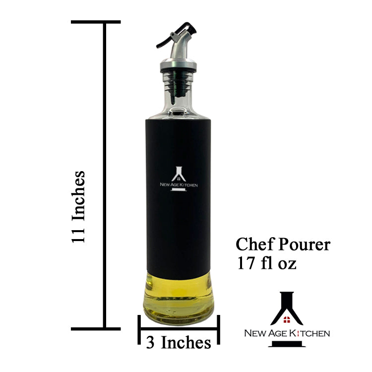 Glass Cruet Bottle, Elegant Stainless Steel Shell casing, large 17 oz (Black)