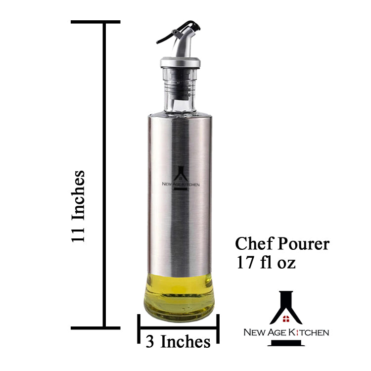 Glass Cruet Bottle, Elegant Stainless Steel Shell casing, large 17 oz (Steel)