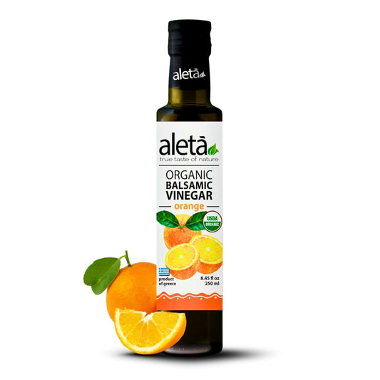 Aleta Organic, Orange Infused Balsamic Vinegar, Glass Bottle, 8.45 oz.