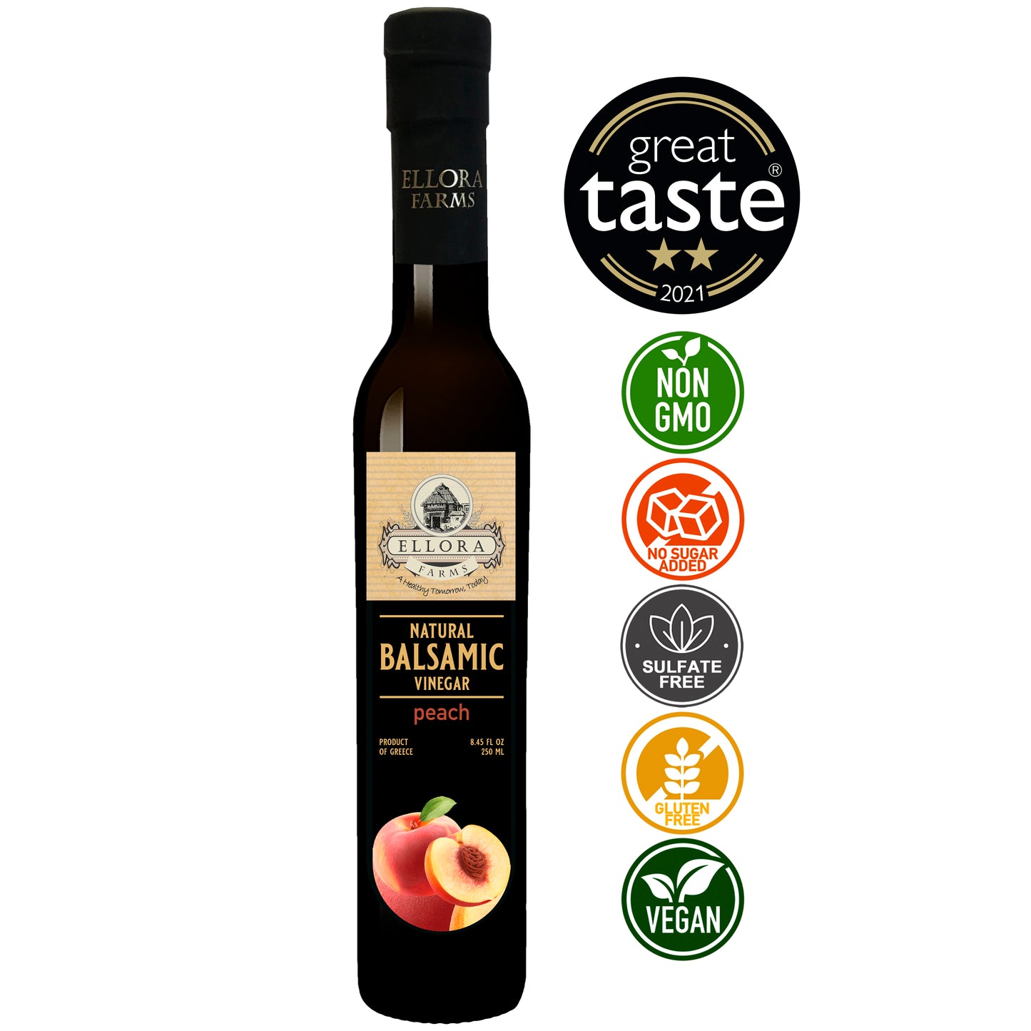 Peach Infused Balsamic Vinegar, Thick & Smooth, Product Of Crete, Greece, 8.5 oz. Each