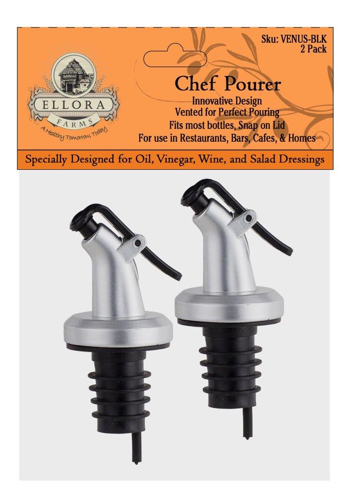 Venus Chef Pourer, Perfect for Oil, Vinegar or Wines, Snap on Spout, Silver