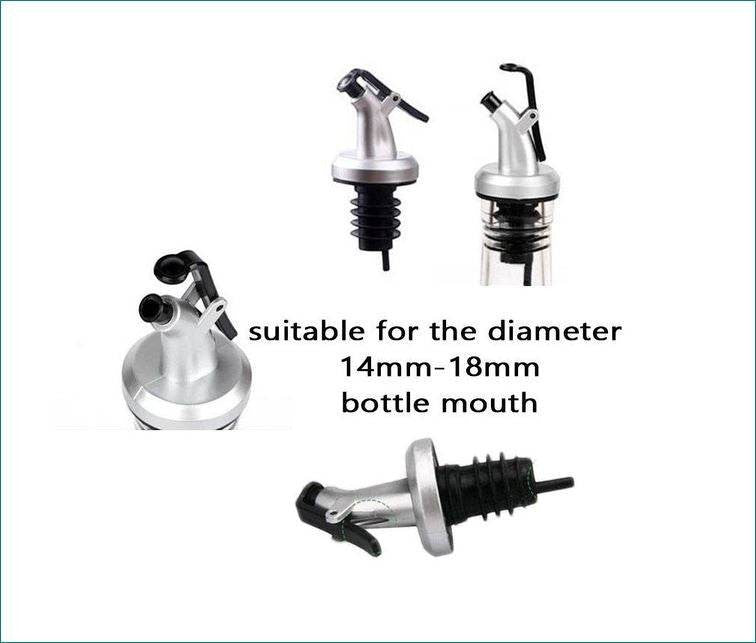 ELLORA FARMS silver chef pourer bottle spout with black snap-on lid for controlled pouring of oils and vinegars.