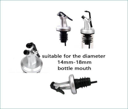 ELLORA FARMS silver chef pourer bottle spout with black snap-on lid for controlled pouring of oils and vinegars.