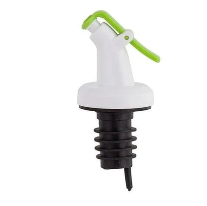 ELLORA FARMS professional chef bottle pourer with a white spout, green snap-on lid, and black ribbed base.